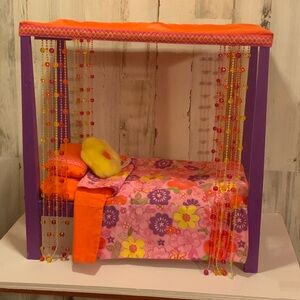 Colorful Floral Canopy Doll Bed - Purple & Orange